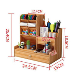 Office Study Desk Organizer Table Box Tidy Case Wooden Pen Pencil Storage Holder - thumbnail 2