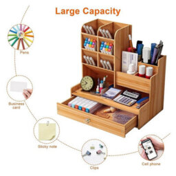 Office Study Desk Organizer Table Box Tidy Case Wooden Pen Pencil Storage Holder - thumbnail 3