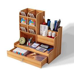Office Study Desk Organizer Table Box Tidy Case Wooden Pen Pencil Storage Holder - thumbnail 1