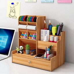 Office Study Desk Organizer Table Box Tidy Case Wooden Pen Pencil Storage Holder - thumbnail 4