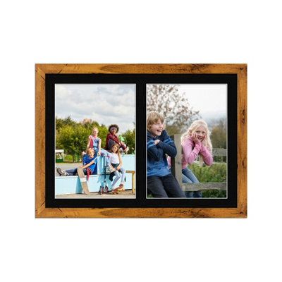 AK Frames 20X14 Rustic Oak Modern Multi Photo Frame With Black Mount - Holds 2 Apertures (2X) A4 Photos - image 1