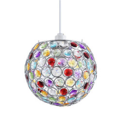 Happy Homewares Modern Round Globe Easy Fit Pendant Shade With Small Multi Acrylic Bead Jewels - thumbnail 2