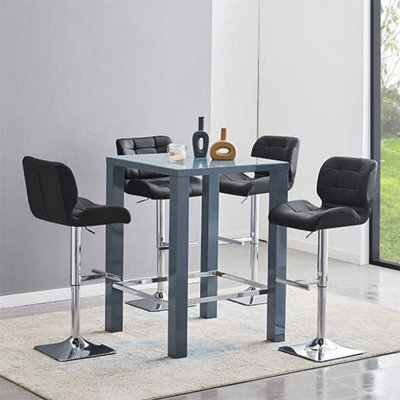 Furniture in Fashion Jam Square Glass Grey Gloss Bar Table 4 Candid Black Stools - image 1
