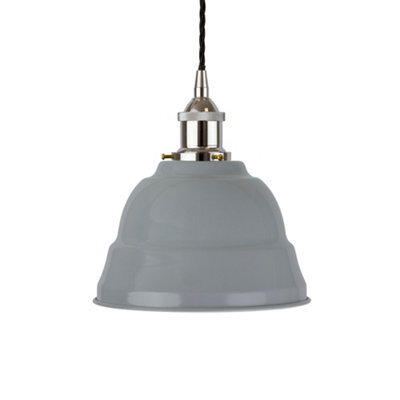 French Grey Lincoln Painted Dome Pendant Light With Nickel Lamp Holder And Black Twisted Cable - Se Home - image 1