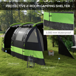 Outsunny Blackout Camping Tent With Bedroom & Living Room For 4-5 Person, Black - thumbnail 4