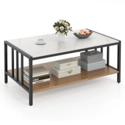 2 Tier Coffee Table Rectangular Center Table With Storage Shelf - thumbnail 3