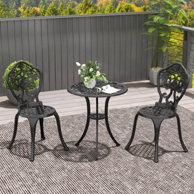 Outsunny 3 Pcs Cast Aluminium Bistro Set W/ Parasol Hole For Balcony, Black - image 1