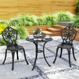 Outsunny 3 Pcs Cast Aluminium Bistro Set W/ Parasol Hole For Balcony, Black - thumbnail 7