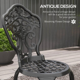 Outsunny 3 Pcs Cast Aluminium Bistro Set W/ Parasol Hole For Balcony, Black - thumbnail 4