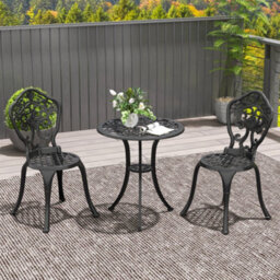 Outsunny 3 Pcs Cast Aluminium Bistro Set W/ Parasol Hole For Balcony, Black - thumbnail 1