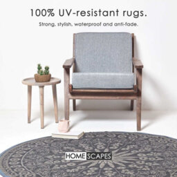 Homescapes Luxury Outdoor Rug Waterproof Reversible Round For Garden Patio, 170 Cm, Black, 100% Recycled, Mandala - thumbnail 3