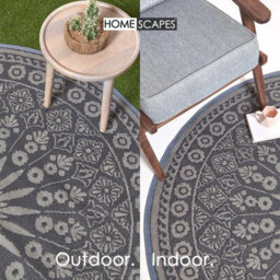 Homescapes Luxury Outdoor Rug Waterproof Reversible Round For Garden Patio, 170 Cm, Black, 100% Recycled, Mandala - thumbnail 5