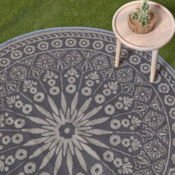 Homescapes Luxury Outdoor Rug Waterproof Reversible Round For Garden Patio, 170 Cm, Black, 100% Recycled, Mandala - thumbnail 2