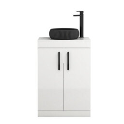 Royal Bathrooms Turin 600mm Freestanding Bathroom Vanity Unit With Sink 2 Door Gloss White & Milan Black Countertop Basin - thumbnail 5