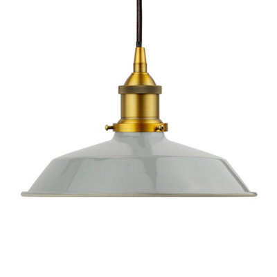 French Grey Small Trinity Metal Painted Dome Pendant Light With Antique Gold Lamp Holder And Black Round Cable - Se Home - image 1