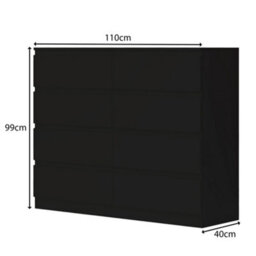 Fwstyle Carlton Black 8 Drawer Chest Of Drawers (H) 99Cm (W) 110Cm (D) 40Cm - thumbnail 6