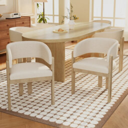 Btm Set Of 6 Solid Wood Dining Chairs, Boucle Upholstery, Natural, For Home And Café - thumbnail 1