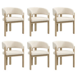 Btm Set Of 6 Solid Wood Dining Chairs, Boucle Upholstery, Natural, For Home And Café - thumbnail 8
