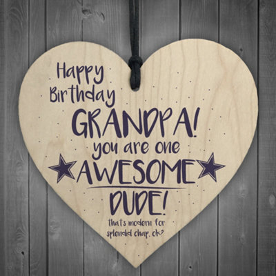 Red Ocean Awesome Dude Funny Happy Birthday Shabby Chic Wooden Heart Grandad Grandpa Gift For Him - image 1