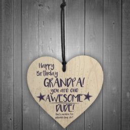 Red Ocean Awesome Dude Funny Happy Birthday Shabby Chic Wooden Heart Grandad Grandpa Gift For Him - thumbnail 2