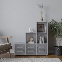 Urbn-Living Urbnliving 91Cm Height 6 Cube Step Grey Storage Bookcase Shelf Unit Metal Grey Door