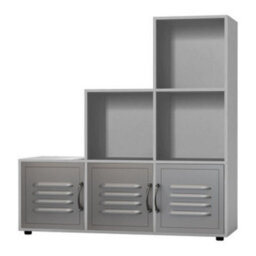 Urbn-Living Urbnliving 91Cm Height 6 Cube Step Grey Storage Bookcase Shelf Unit Metal Grey Door - thumbnail 2