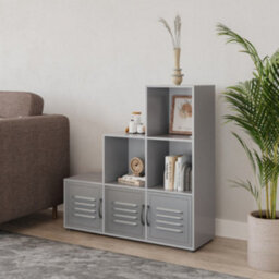 Urbn-Living Urbnliving 91Cm Height 6 Cube Step Grey Storage Bookcase Shelf Unit Metal Grey Door - thumbnail 3