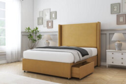 "Sloomy Devonshire Mustard Plush Divan Bed Base No Drawers With 54"" Wingback Headboard 6' Super King" - thumbnail 4