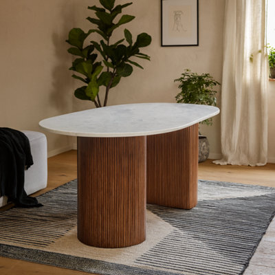 Wyld Haus Alabama Ribbed Mango Wood Dining Table With Oval Marble Top 170Cm Seats 6 - image 1