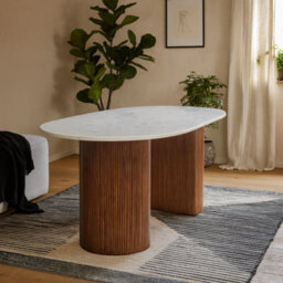 Wyld Haus Alabama Ribbed Mango Wood Dining Table With Oval Marble Top 170Cm Seats 6 - thumbnail 1