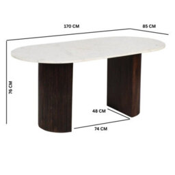 Wyld Haus Alabama Ribbed Mango Wood Dining Table With Oval Marble Top 170Cm Seats 6 - thumbnail 5