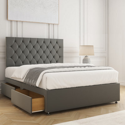 Bsspoke Mia Divan Bed Set Grey Plush Velvet With 24Inch Headboard & 2 Drawers Footend & Mattress In Double King 4Ft 6Ft - image 1
