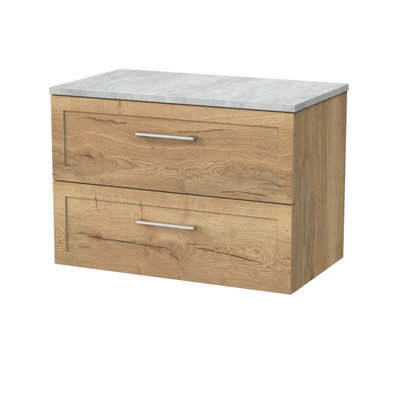 Balterley Stonnall Traditional Wall Hung 2 Drawers Vanity Unit With Bellato Grey Laminate Worktop, 800mm, Autumn Oak - image 1
