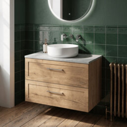 Balterley Stonnall Traditional Wall Hung 2 Drawers Vanity Unit With Bellato Grey Laminate Worktop, 800mm, Autumn Oak - thumbnail 3