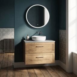 Balterley Stonnall Traditional Wall Hung 2 Drawers Vanity Unit With Bellato Grey Laminate Worktop, 800mm, Autumn Oak - thumbnail 2