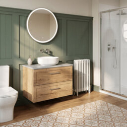 Balterley Stonnall Traditional Wall Hung 2 Drawers Vanity Unit With Bellato Grey Laminate Worktop, 800mm, Autumn Oak - thumbnail 4