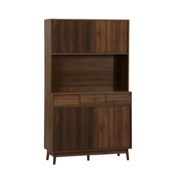 Sweeek - Kitchen Sideboard 110Cm With 3 Drawers Wood Decor Walnut 110X40X185 Cm - Linear - thumbnail 2