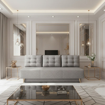 Bella Sofa Bed For Living Room With Polyurethane Foam Bonell Springs Wooden Frame Storage And Cushions Light Grey - image 1