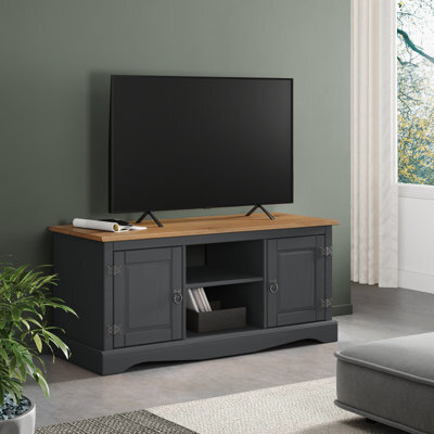 Mercers Furniture Corona Charcoal 2 Door Media Unit 1 Shelf Tv Stand Solid Wood Pine Wooden Dark Grey With Mexican Styling - image 1
