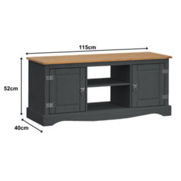 Mercers Furniture Corona Charcoal 2 Door Media Unit 1 Shelf Tv Stand Solid Wood Pine Wooden Dark Grey With Mexican Styling - thumbnail 4