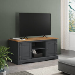 Mercers Furniture Corona Charcoal 2 Door Media Unit 1 Shelf Tv Stand Solid Wood Pine Wooden Dark Grey With Mexican Styling - thumbnail 1