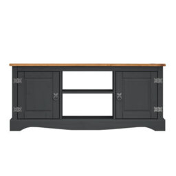 Mercers Furniture Corona Charcoal 2 Door Media Unit 1 Shelf Tv Stand Solid Wood Pine Wooden Dark Grey With Mexican Styling - thumbnail 3