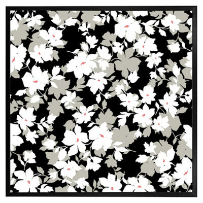 "Andrew Lee Grey, White & Black Flowers (Picutre Frame) / 24X24"" / Oak" - image 1