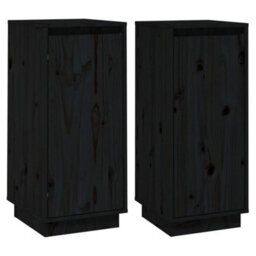 Berkfield Sideboards 2 Pcs Black 31.5X34X75 Cm Solid Wood Pine - thumbnail 2