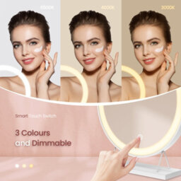 Emke Led Hollywood Vanity Mirror 400mm Round Makeup Mirror Dressing Table With Dimmable And 3 Colors, White - thumbnail 3
