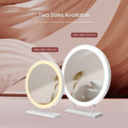Emke Led Hollywood Vanity Mirror 400mm Round Makeup Mirror Dressing Table With Dimmable And 3 Colors, White - thumbnail 6