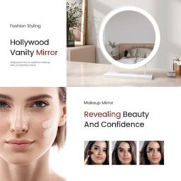 Emke Led Hollywood Vanity Mirror 400mm Round Makeup Mirror Dressing Table With Dimmable And 3 Colors, White - thumbnail 5
