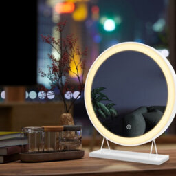 Emke Led Hollywood Vanity Mirror 400mm Round Makeup Mirror Dressing Table With Dimmable And 3 Colors, White - thumbnail 7