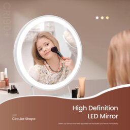 Emke Led Hollywood Vanity Mirror 400mm Round Makeup Mirror Dressing Table With Dimmable And 3 Colors, White - thumbnail 4