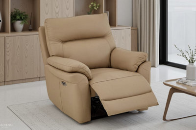 Beige Leather Electric 1 Seater Recliner Chair - image 1